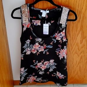 Venus Floral Sequin Scoop Neck Tank Top